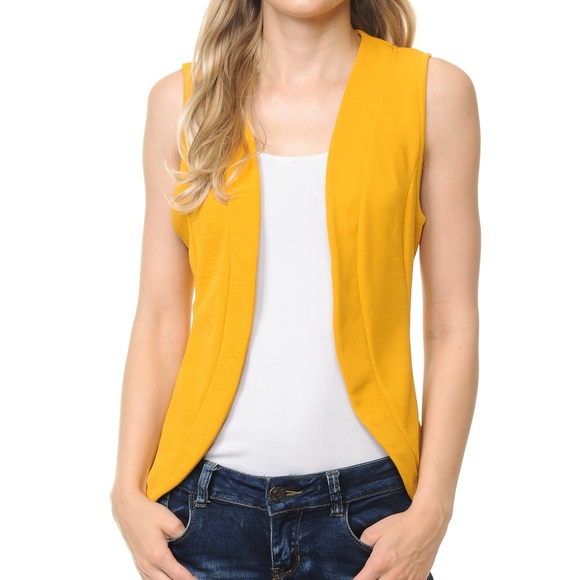 mustard sleeveless jacket